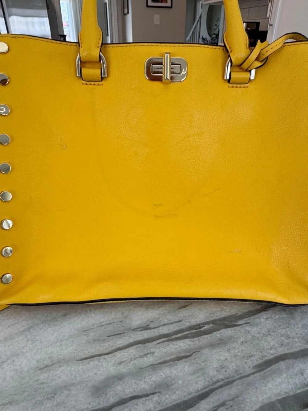 Michael Kors Yellow Studded Satchel with Gold Hardware